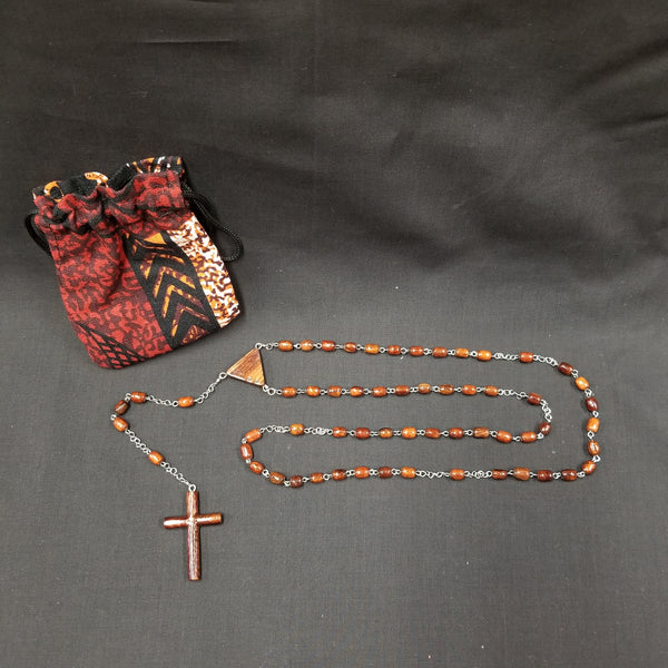 Koa Wood Rosary with Tapa Pouch - Trinkets & Things Handmade with Aloha
